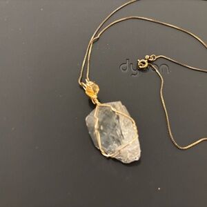 Gold Wire-Wrapped Crystal Pendant Necklace